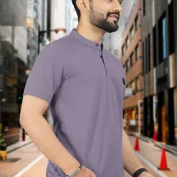 vebnor Men Solid Mandarin Collar Polyester Grey T-Shirt image 4