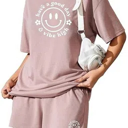 kshs Women Top & Shorts Set Pink Printed image 3