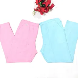 elaura Pack of 2 Women Regular Fit Light Blue, Pink Cotton Blend Trousers image 3