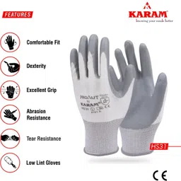 karam Prokut White Liner with Grey Nitrile Coating XL Nitrile Safety Gloves image 5