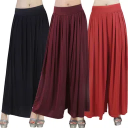 Pack of 3 Women Flared Black, Maroon, Red Lycra Blend Trousers-image-6