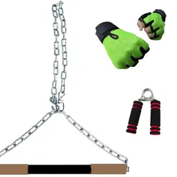 shubhras Hanging Chin up Bar Exercise Heavy Chain Rod Foam Grip & Hand Gripper with Gym Gloves Gym & Fitness Kit Fitness Accessory Kit Kit-picture-21