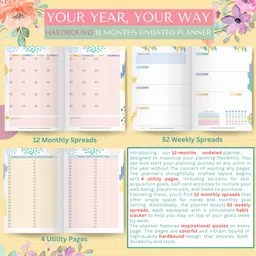 lauret blanc Hardbound 12 Months Undated Planner - 12 Monthly Spreads, 52 Weekly Spreads A5 Planner Planner 150 Pages image 2