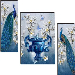 masstone Peacock Modern Art HD 3 Piece MDF Panel Painting Digital Reprint 18 inch x 24 inch Painting-picture-28