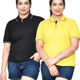 rapl bharat Pack of 2 Women Solid Polo Neck Pure Cotton Multicolor T-Shirt-picture-10