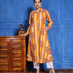 meena bazaar Women Printed Cotton Blend A-line Kurta image 1