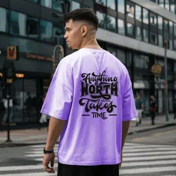 sahuone Men Graphic Print Round Neck Cotton Blend Purple T-Shirt-picture-23