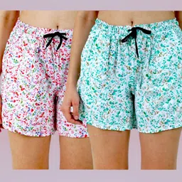 omney Pack of 2 Floral Print Women Pink, Green Regular Shorts-picture-18