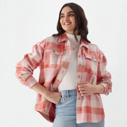 the souled store Women Boxy Fit Checkered Button Down Collar Casual Shirt-picture-19