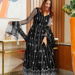 julee Embroidered Net Semi Stitched Flared/A-line Gown-picture-23