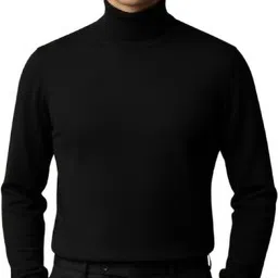 gainell Men Solid Turtle Neck Black Sweater-picture-10