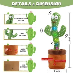 kobbet Dancing Cactus Toy Repeat/Recording/Dance/Sing/ Cactus Funny Education Toys image 3