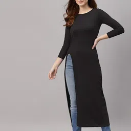 metronaut Casual Regular Sleeves Solid Women Black Top image 3
