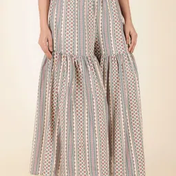 aramya Women Comfort Fit Blue Pure Cotton Trousers image 3