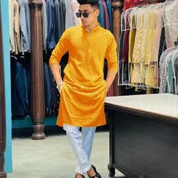 diamond cluster Men Embellished Cotton Rayon Straight Kurta image 2