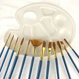 design connection Artist 12 Pcs Arts Brushes Set with Wood Handle Durable Smooth Nylon Hair Oil Painting Watercolor Paint Artist Brush ( Color_Blue_ Golden)-picture-10