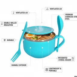 drumstone Plastic Soup Bowl Maggi Noodles Soup Bowl with Spoon – 600ML Insulated Container Disposable image 4