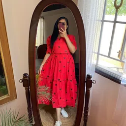 jn lofty Women Fit and Flare Red Midi/Calf Length Dress-picture-28