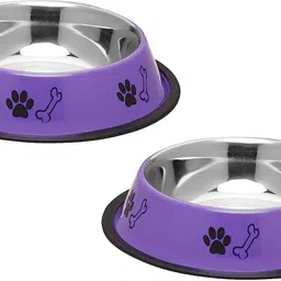 foodie puppies Printed Bowl for Dogs, Cats & Any Pets -1800ml Feeding Bowl (Pack of 2, Purple) Stainless Steel Pet Bowl-picture-42