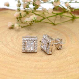 Femme Jam 925 Sterling Silver Zirconia Crystal Square Pendant & Earrings for Women & Girls Swarovski Crystal White Gold Pendant image 3