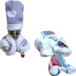 nini Laddu Gopal Ji 3 NO Winter Night Suit with Cap Set, (Random Color & Print) Dress image 3