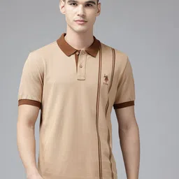 u.s. polo assn. Men Striped Polo Neck Pure Cotton Beige T-Shirt-picture-43