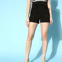 sassafras Solid Women Denim Black Regular Shorts-picture-38