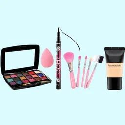 18color eyeshadow with eyeliner foundation puff & makeup brush-image-1