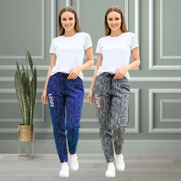 tthe dreams Pack of 2 Women Printed Grey, Dark Blue Track Pants-picture-18