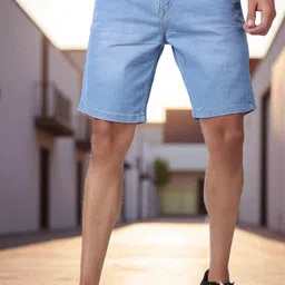 zaysh Solid Men Light Blue Denim Shorts-picture-12