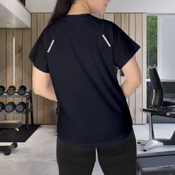 myo2 Women Solid Round Neck Reversible Polyester Black T-Shirt image 2