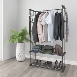 leopax Steel Floor Cloth Dryer Stand Coat Garment Rack with 2 Shelves-picture-13