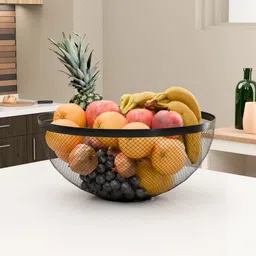 homestic 2 Pcs Metal Mesh Fruits & Vegetables Basket Bowl | Black & Golden Iron Fruit & Vegetable Basket image 2