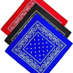 Bismaadh 100% Pure Cotton Double Sided Print Paisley Bandana Party Favor Scarf Headband ["Black","Red","Royal Blue"] Handkerchief-image-1