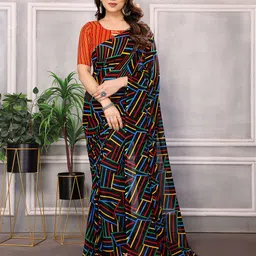 anand sarees Striped, Printed Bollywood Georgette Saree-picture-24