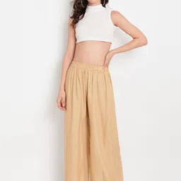 go gazab Women Regular Fit Gold Viscose Rayon Trousers image 5