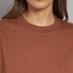 imsa moda Women Printed, Typography Round Neck Cotton Blend Brown T-Shirt image 4