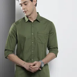 the indian garage co. Men Regular Fit Solid Spread Collar Casual Shirt-picture-13