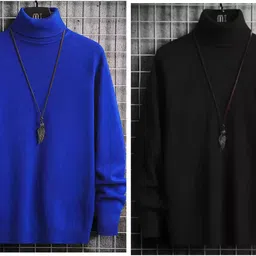 oishee Men Solid High Neck Blue, Black Sweater-picture-14