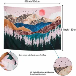 palay Sunset Forest Tree Mountain Tapestry Wall Hanging Psychedelic Nature Landscape Sunset Forest Tree Mountain Tapestry image 5