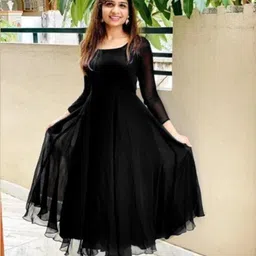 shiv Women Maxi Black Full Length Dress-picture-12