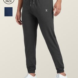 XYXX Men Pack Of 2 Grey & Blue Solid Regular Fit Cotton Joggers-picture-41