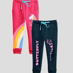 KUCHIPOO Girls Pink & Blue Graphic Printed Pack Of 2 Joggers-picture-40