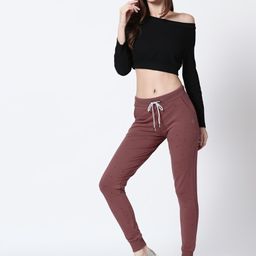 Zeyo Women Mauve & Black Printed Joggers-picture-0