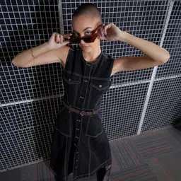 Women A-line Black Below Knee Dress-image-28