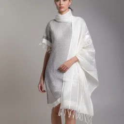 queen silk Net Striped White Women Dupatta image 1