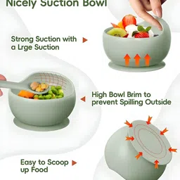 housify Unbreakable Baby Feeding Bowl & Spoon Set – Suction Bowl and Wooden Spoon - silicone image 4