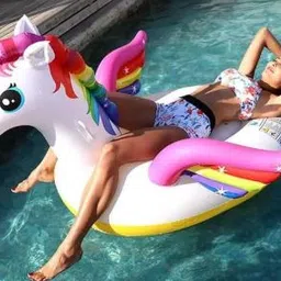 tiny tales Mega Unicorn Inflatable Pool Island Float Inflatable Swimming Safety Tube image 1