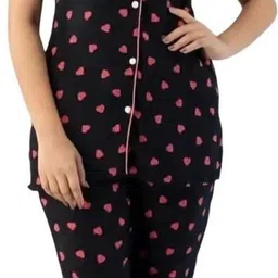 nf tops Women Top & Pyjama Set Black, Pink Printed image 1