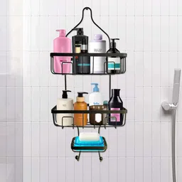 3-Tier Metal Organizer – 2 Large Storage Shelves with Dedicated Soap Shelf Shower Caddy Organizer-image-47